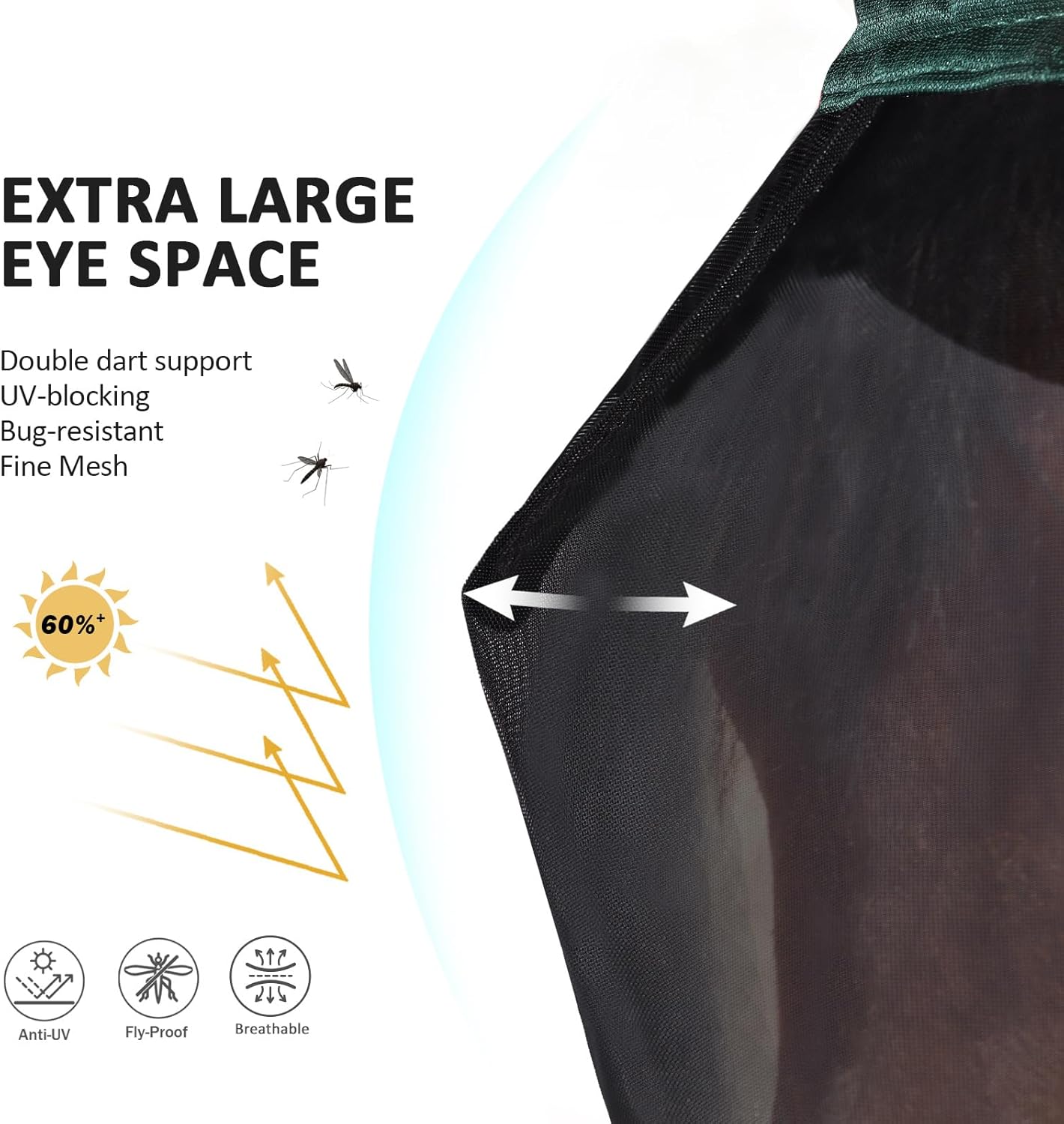 Harrison Howard Pro Luminous Horse Half Face Fly Mask Large Eye Space with Ears UV Protection for Horse Hunter Green XL