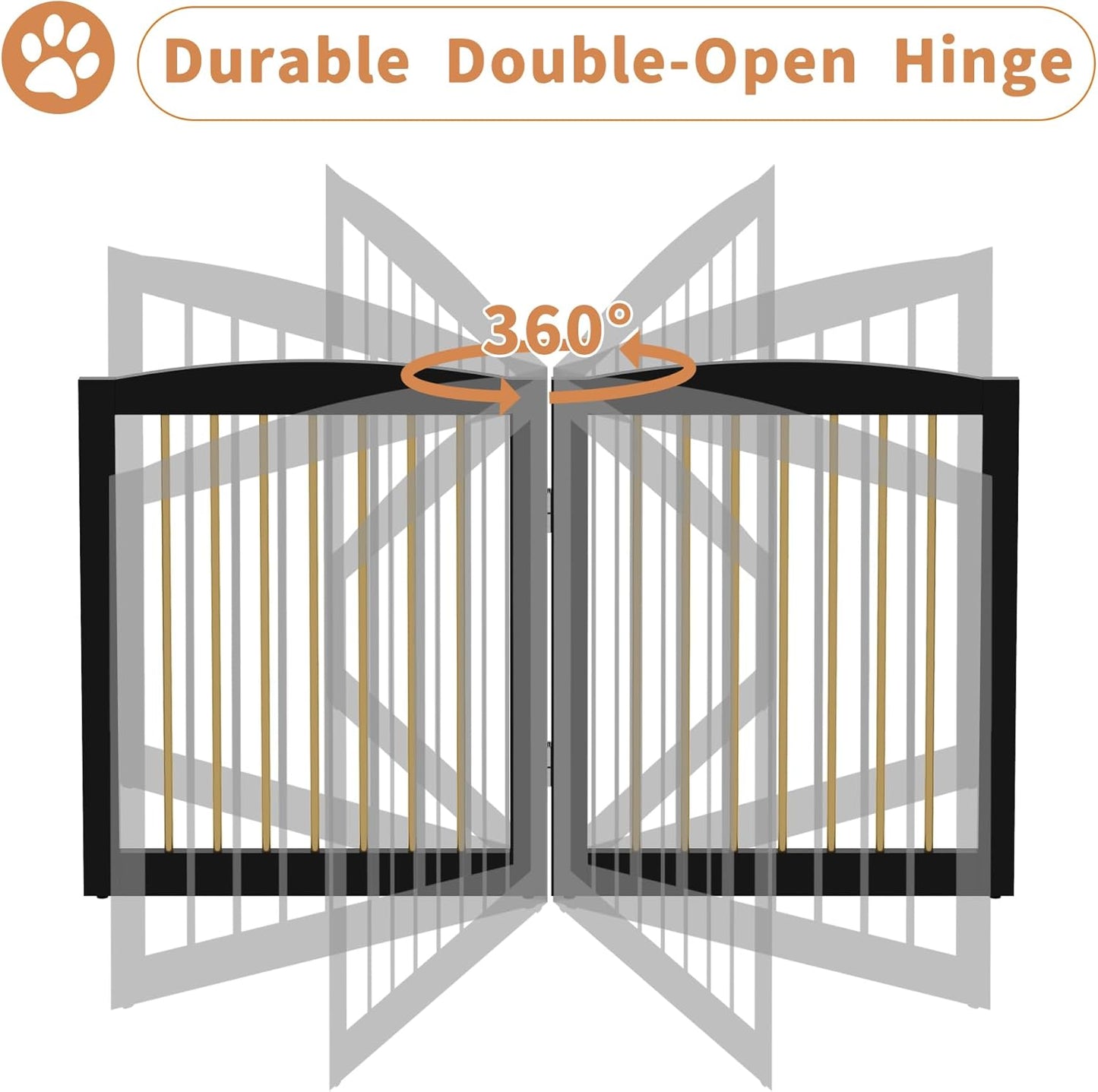 Freestanding Pet Gate for Dogs, Indoor Wooden Dog Gate for House, Extra Wide Dog gate, Foldable Dog Gate for Stair, Doorway, Hall, Support Feet Included, 120 Inch Wide, 6 Panels 32",Black&Gold