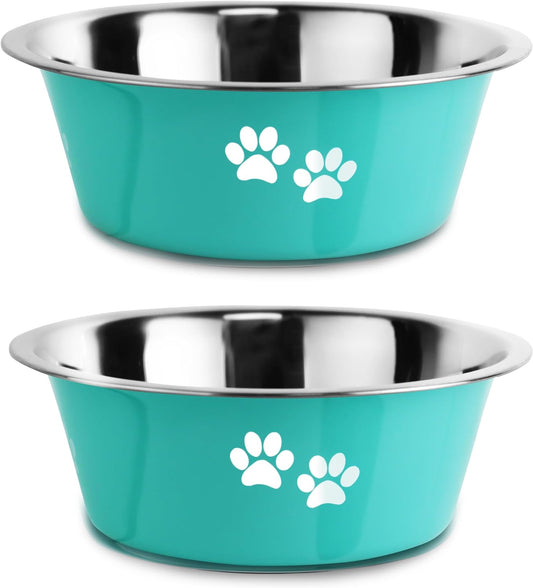 Stainless Steel Dog Bowls, Nonslip Rubber Bottom No Spill Proof Skid Metal Insulated Dog Bowls for Large Medium Small Breed Dogs (Green, 3.6 Cups/29 OZ)