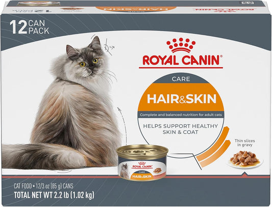 Royal Canin Feline Care Nutrition Hair & Skin Care Thin Slices in Gravy Canned Cat Food, 3 oz can (12-Count)