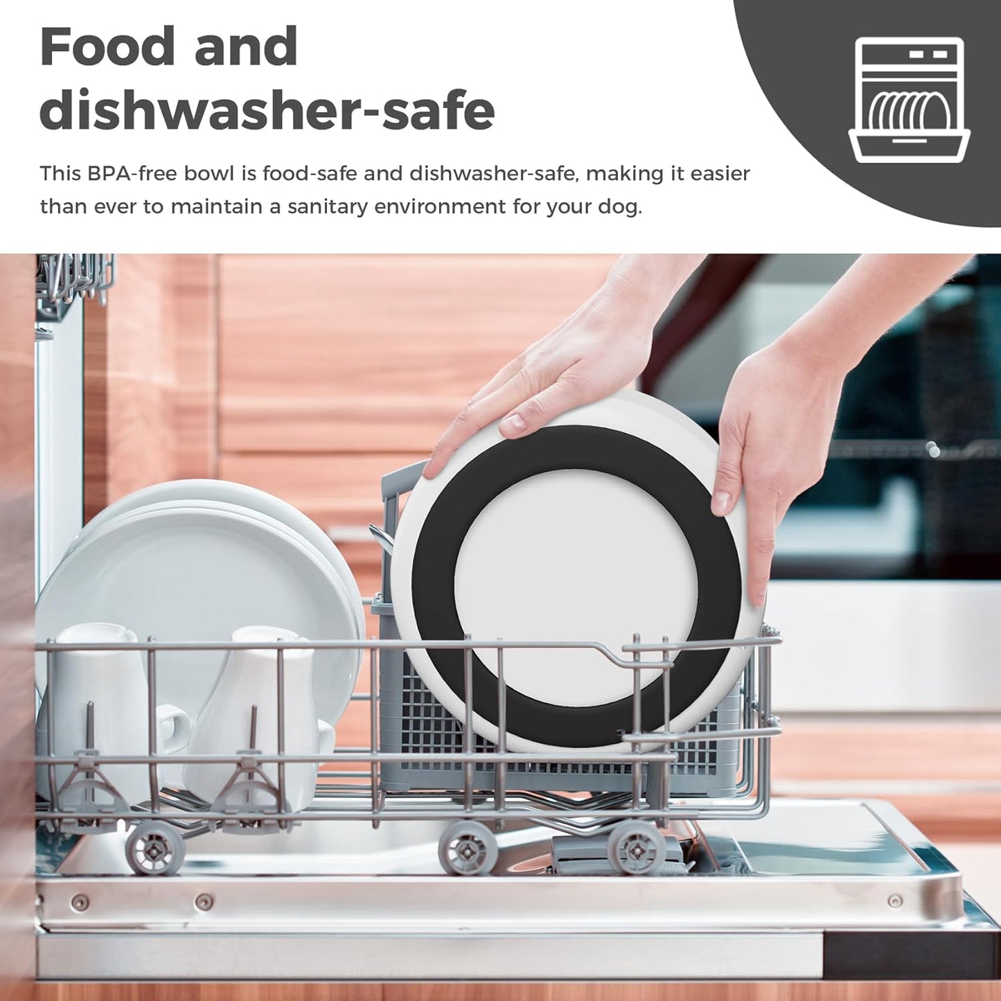 Dog Bowl, Stainless Steel Dog Food and Water Bowl with Non Slip Quiet Bottom, Easy to Clean, Dishwasher Safe, 40oz, White