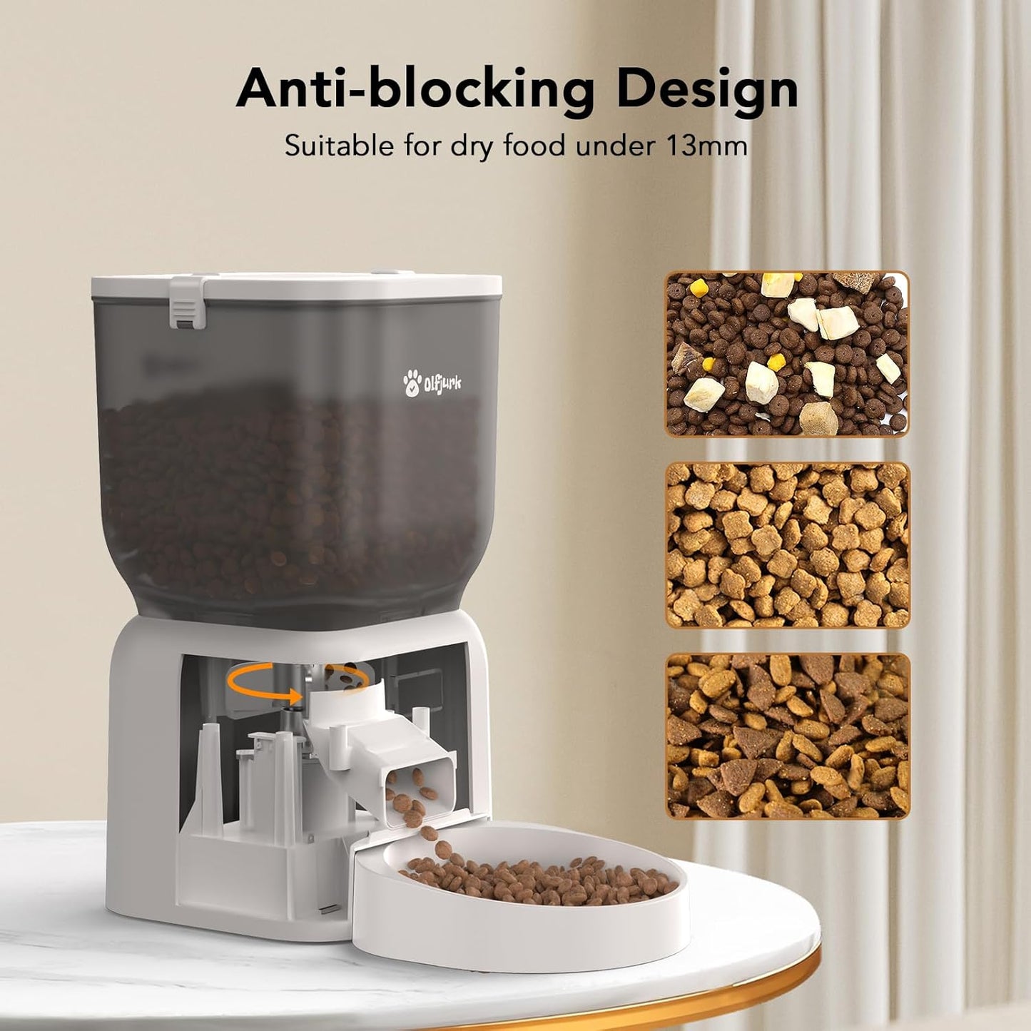 Automatic Dog & Cat Feeder, with Freshness Preservation, 4L Timed Cat Feeder with LCD Screen.Up to 6 Meals Per Day and 1-15 Portion for Cats & Dog (White)