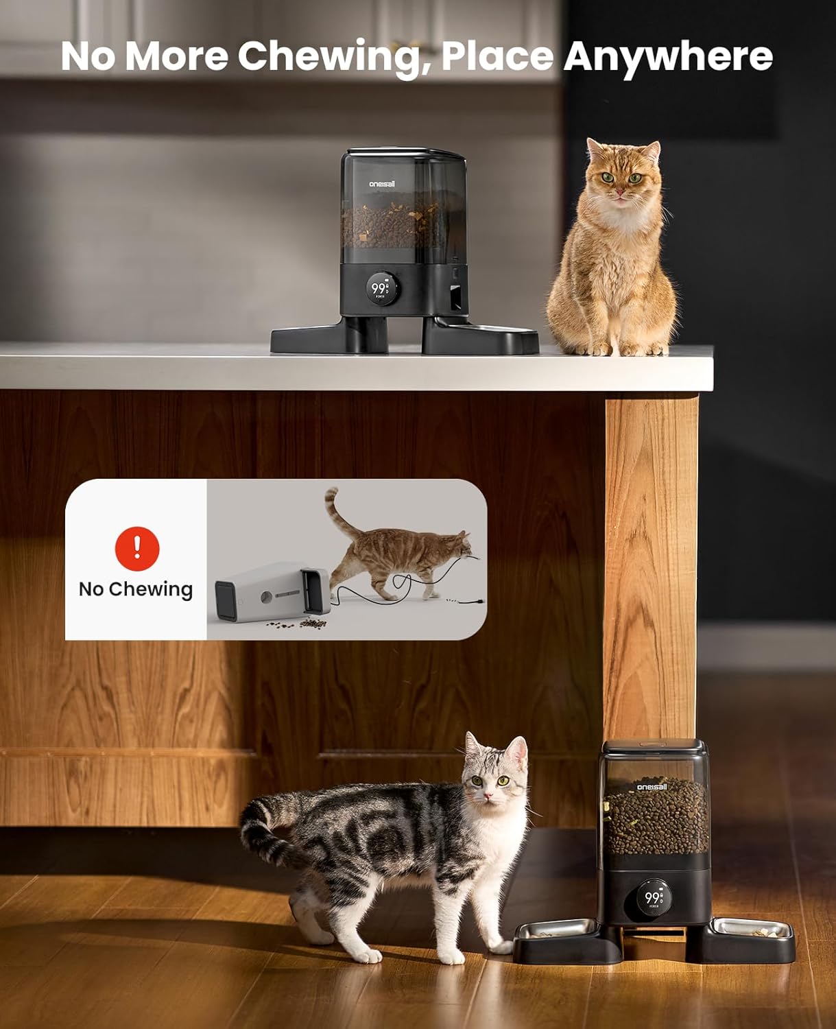 oneisall Wireless WiFi Automatic Cat Feeders 2 Cat, Rechargeable 100-Day Battery Operated Timed Cats Feeder, 20 Cups/5L Cats Food Dispenser Automatic for Large Kibble, Smart App Control.