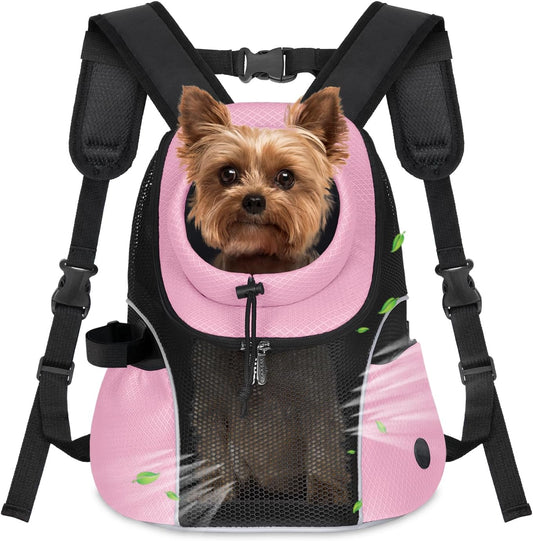 WOYYHO Pet Dog Carrier Backpack Small Dog Front Backpack Ventilated Mesh Dog Travel Back Pack with Safety Belt for Travel Hiking Cycling Outdoor Adventures (Size S: 2-4.5 lbs, Pink)