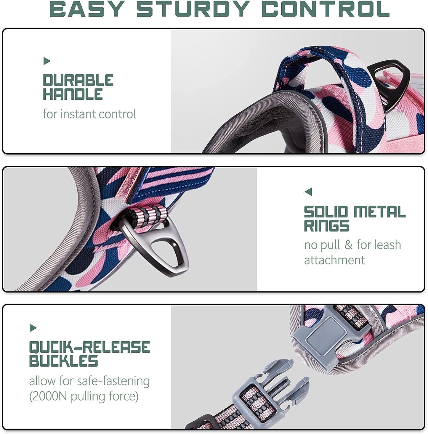 BUMBIN Tactical Dog Harness for Medium Dogs No Pull, Famous TIK Tok No Pull Dog Harness, Fit Smart Reflective Pet Walking Harness for Training, Adjustable Dog Vest Harness with Handle Pink Camo M