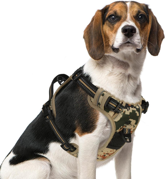 PUPTECK No Pull Dog Harness Medium Sized, Adjustable Reflective Dog Harness with Handle Easy Control, Comfortable Soft Padded Pet Vest Harness for Medium Dogs, Camouflage M