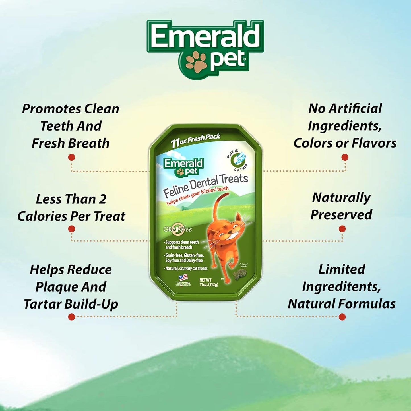 Feline Dental Treats — Tasty and Crunchy Cat Dental Treats Grain Free — Natural Dental Treats to Clean Cat Teeth, Freshen Cat Breath, and Reduce Plaque and Tartar Buildup — Catnip Treats, 11 oz