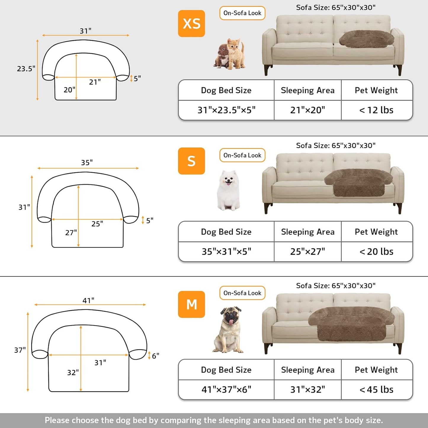 Calming Dog Bed Fluffy Plush Dog Mat for Furniture Protector with Removable Washable Cover for Large Medium Small Dogs and Cats (XS(31“x23.5”x5), Camel)