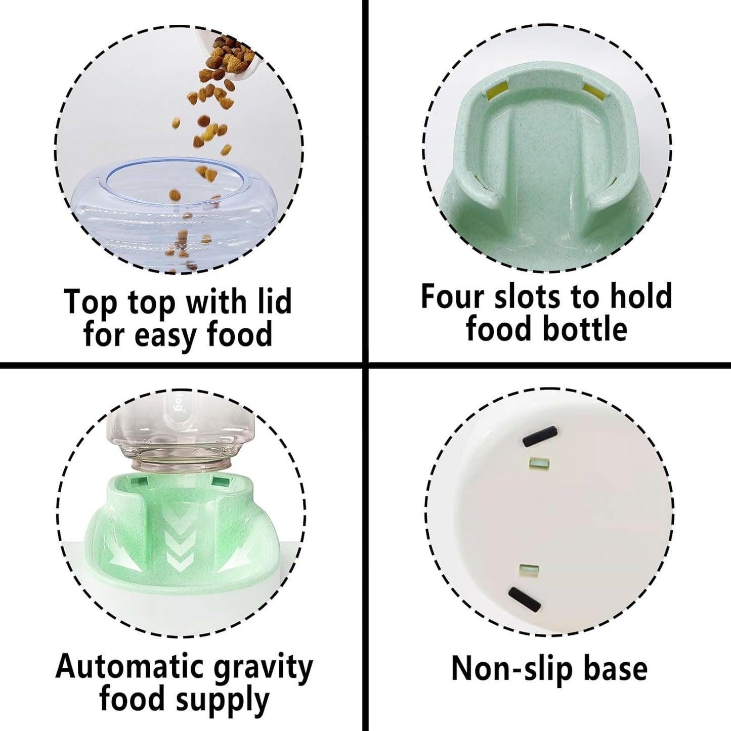 kathson Automatic Cat Feeder 1 Gallon Gravity Dog Food Dispenser Large Capacity Self Feeding Pet Food Bowl Station for Puppy Kitten Rabbit Green