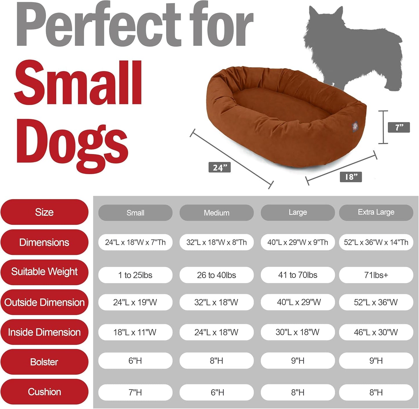 Majestic Pet 24 Inch Suede Calming Dog Bed Washable 24x19x7 (Inch) – Cozy Soft Round Donut Dog Bed with Spine Support for Dogs to Rest Their Head - Pet Bed Small – Rust (2025)