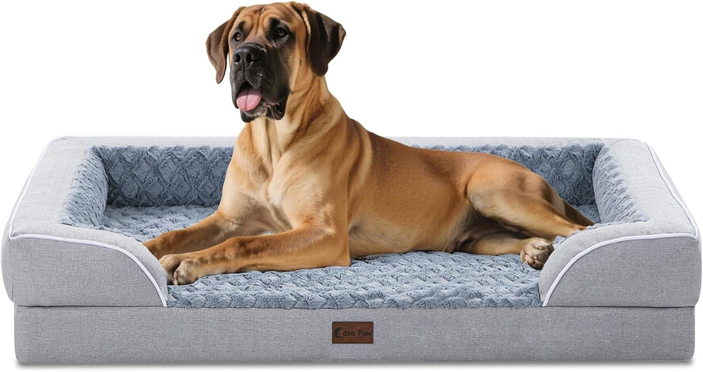 Orthopedic XXL Dog Bed for Extra Large Dogs, Waterproof Memory Foam Dog Beds with Sides, Egg-Crate Foam and Non-Slip Bottom Dogs Couch Beds with Washable Removable Cover(XX-Large,Light Grey)