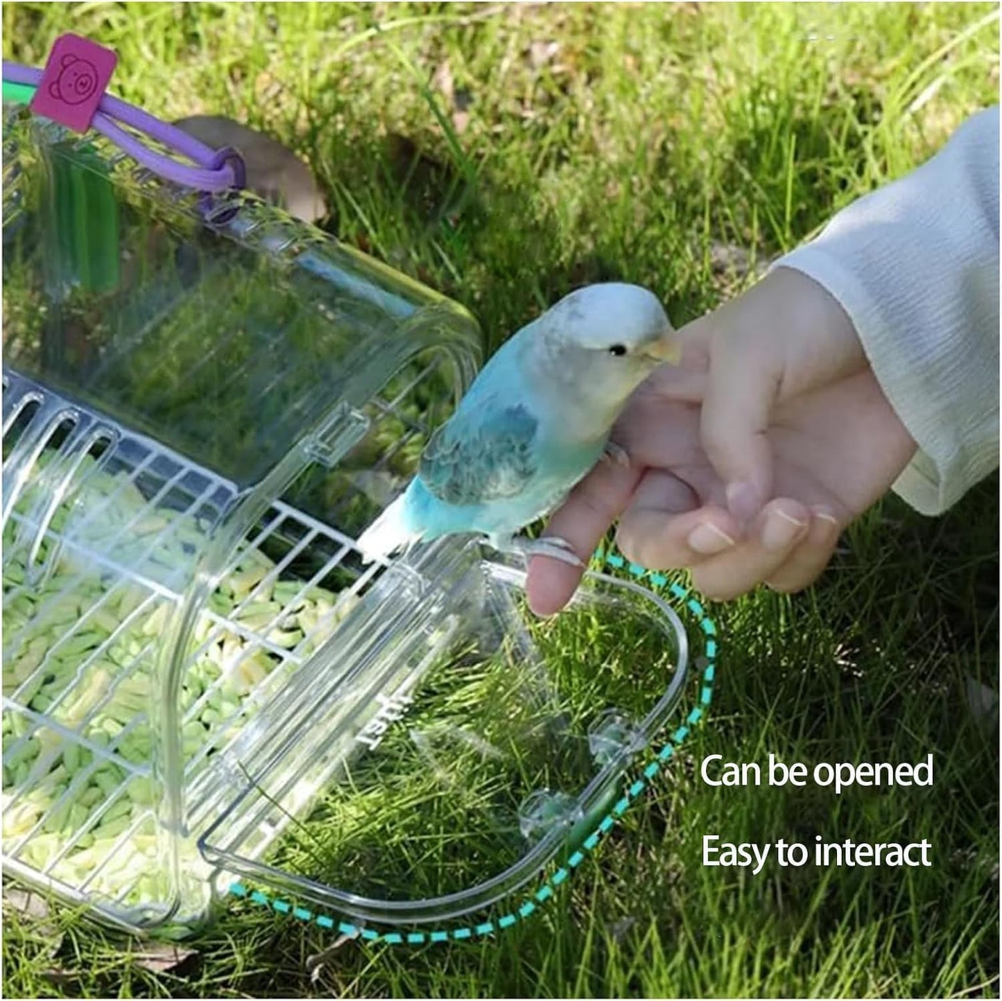 Small Bird Travel Cage Carrier,Portable Plastic Bird Cages,Portable Bird Carrier with Clear Acrylic Design, Travel Cage with Cover, Indoor Outdoor Use (Yellow)
