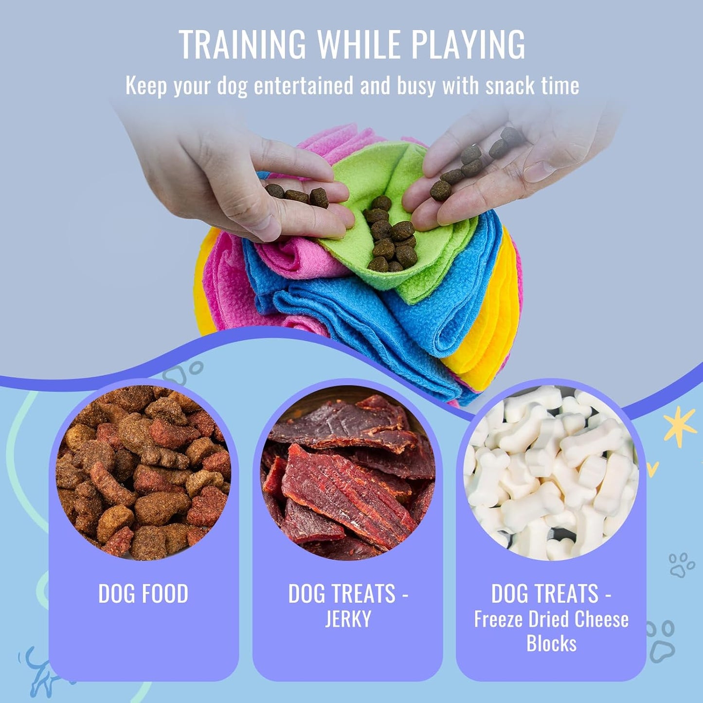 Pet Snuffle Ball, Puzzle Sniffing Interactive Dog Ball for Blind Dogs Training Stress Relief Dog Enrichment Toys Treat Machine Washable (New Rainbow Color, 10cm)