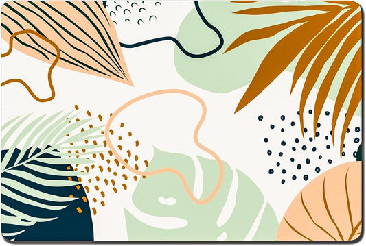 Rnivvi Dog Food Mat, 12" x 19" Boho Absorbent Dog Cat Bowl Mat for Food and Water, 3MM Anti-Slip Rubber Pet Feeding Rug Protect Floors, Puppy Placemat for Feeding & Watering Supplies, Tropical Leaves