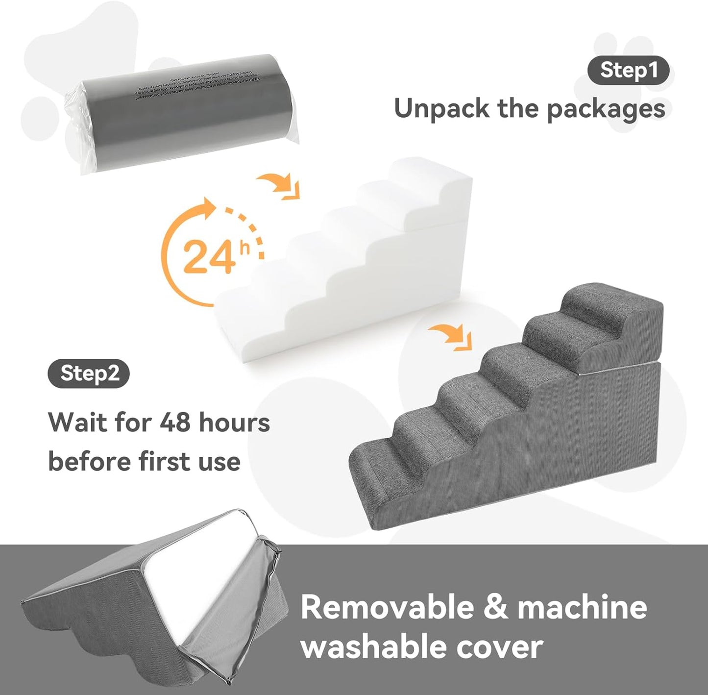 ABORON 𝟲 𝗦𝘁𝗲𝗽𝘀 Dog Steps for High Bed, 26 Inch High Dog Stairs for Small Dogs, Waterproof Pet Stairs for Small Old Large Dogs and Cats with Removable Cover & PE Support Board for Bed/Car/Couch