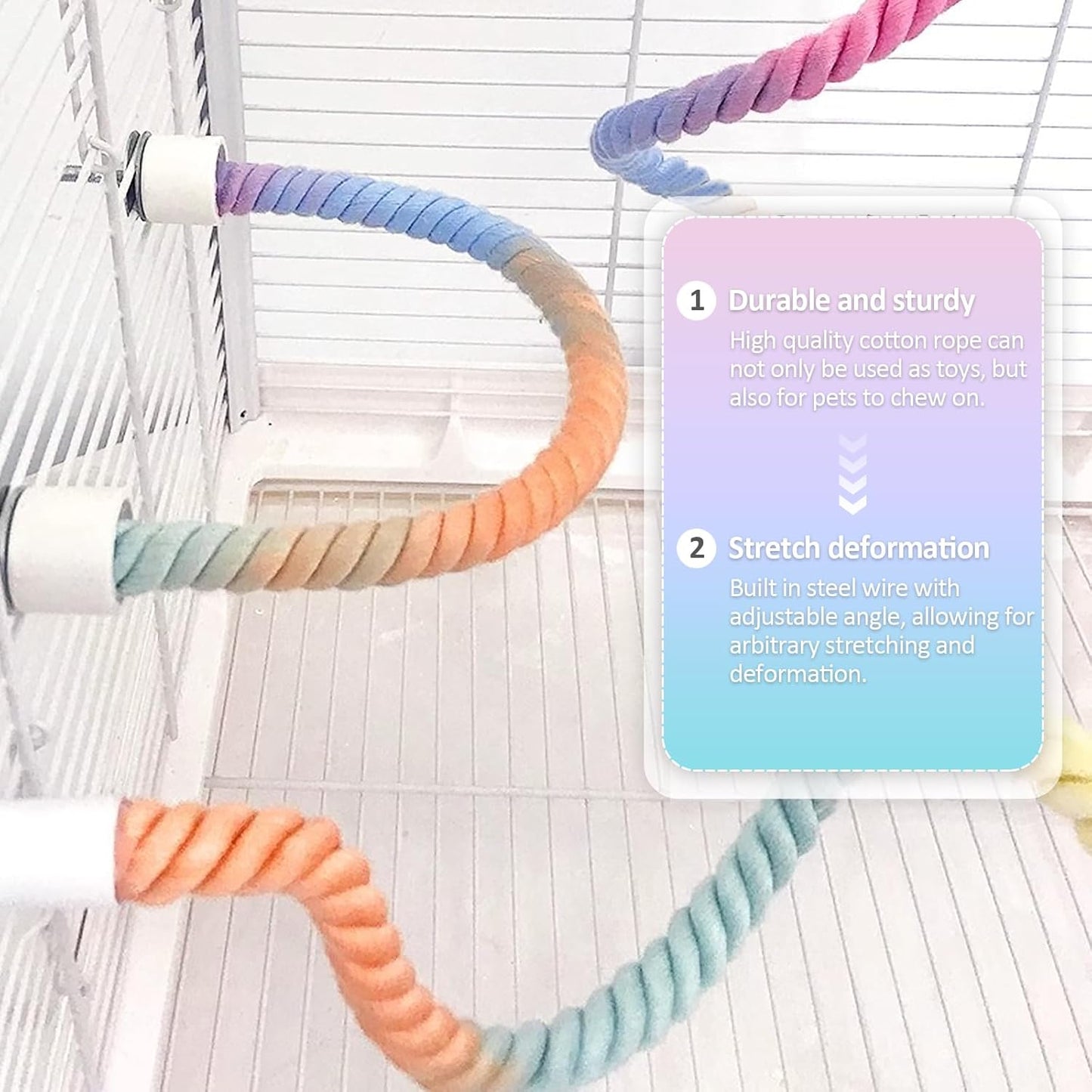 3Pcs Rope Perches for Bird Cages, Gradient Colorful Bendable Climbing Toy for Parrots, Cockatiels, Budgies & More, Bird Swings & Ladders for Medium Birds