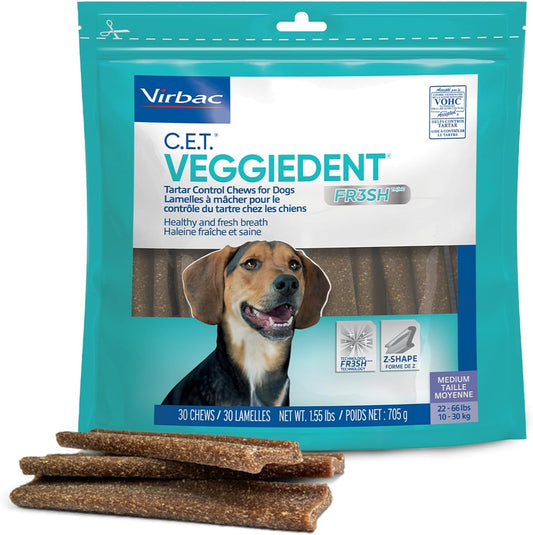 Virbac C.E.T. VEGGIEDENT FR3SH Tartar Control Chews for Dogs, Medium, Beef, 1.6 pounds