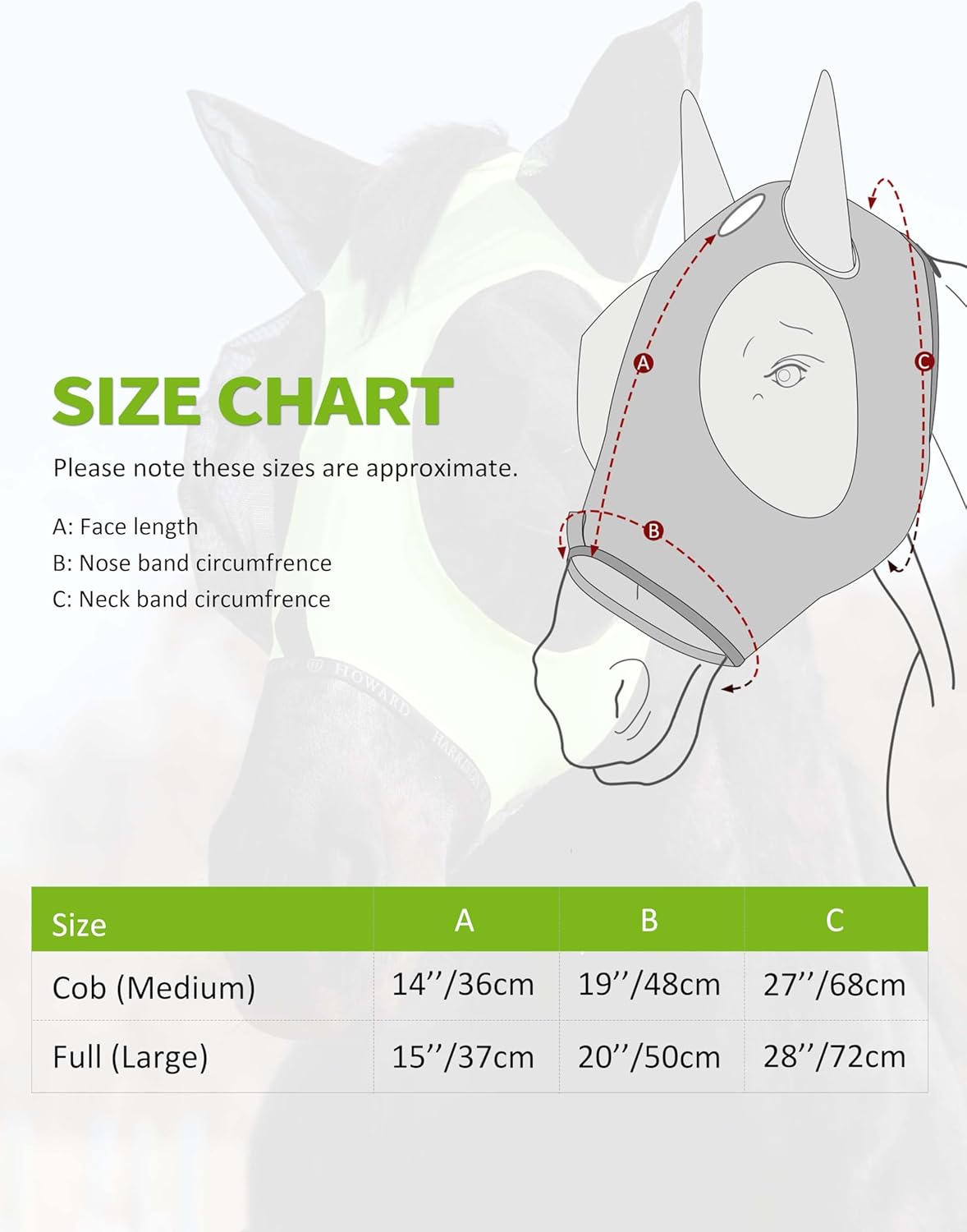 Harrison Howard Horse Fly Mask with Forelock Opening Stretch Breathable and Comfortable for Horses UV -Protection Fluorescent Yellow M