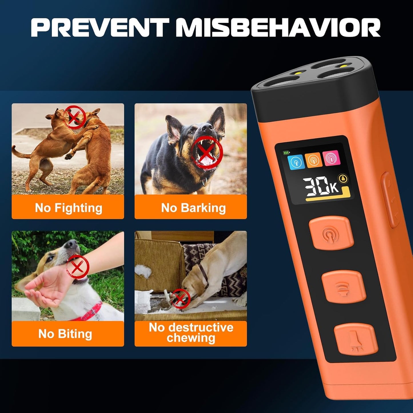 2 Pack Dog Bark Deterrent Device, Color Display 2000 mAh Rechargeable Ultrasonic Anti-Barking Trainer with 4 Frequency Settings 25/30/40/55 kHz, 65ft Long-Range, Safe & Effective Indoor Outdoor Use