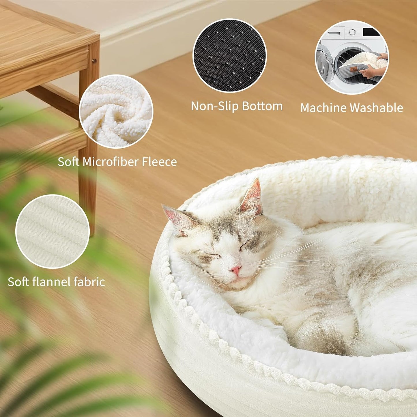 23in Cream Round Cat Dog Bed Gift for Large Medium Small Dogs Cats, Machine Washable Sleeping Sofa, Non-Slip Bottom Breathable Soft Calming Pet Cuddler for Indoor/Outdoor/Car/Cage