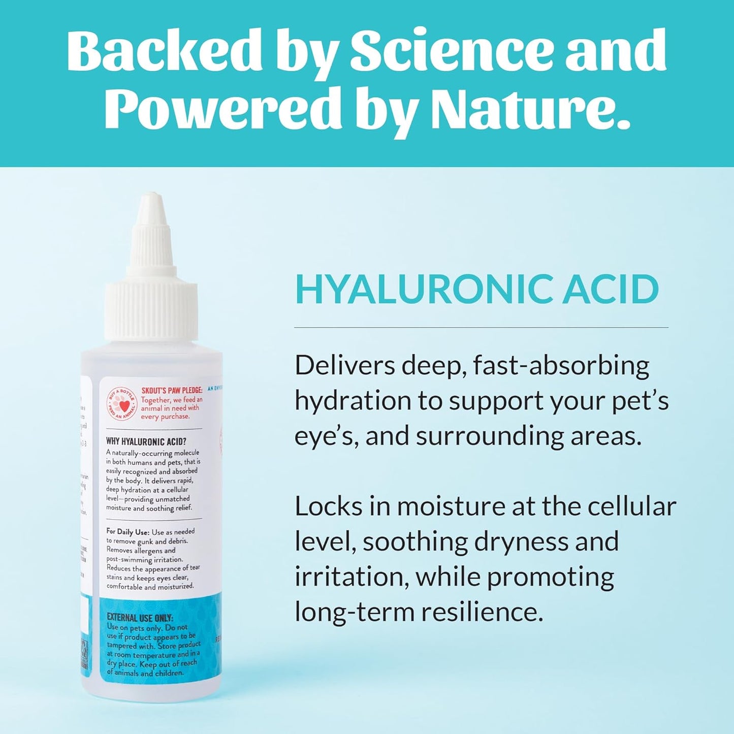 SKOUT'S HONOR HydroClear Eye Wash with Hyaluronic Acid, 4oz Bottle - Non-Medicated, Daily Eye Care for Dogs & Cats
