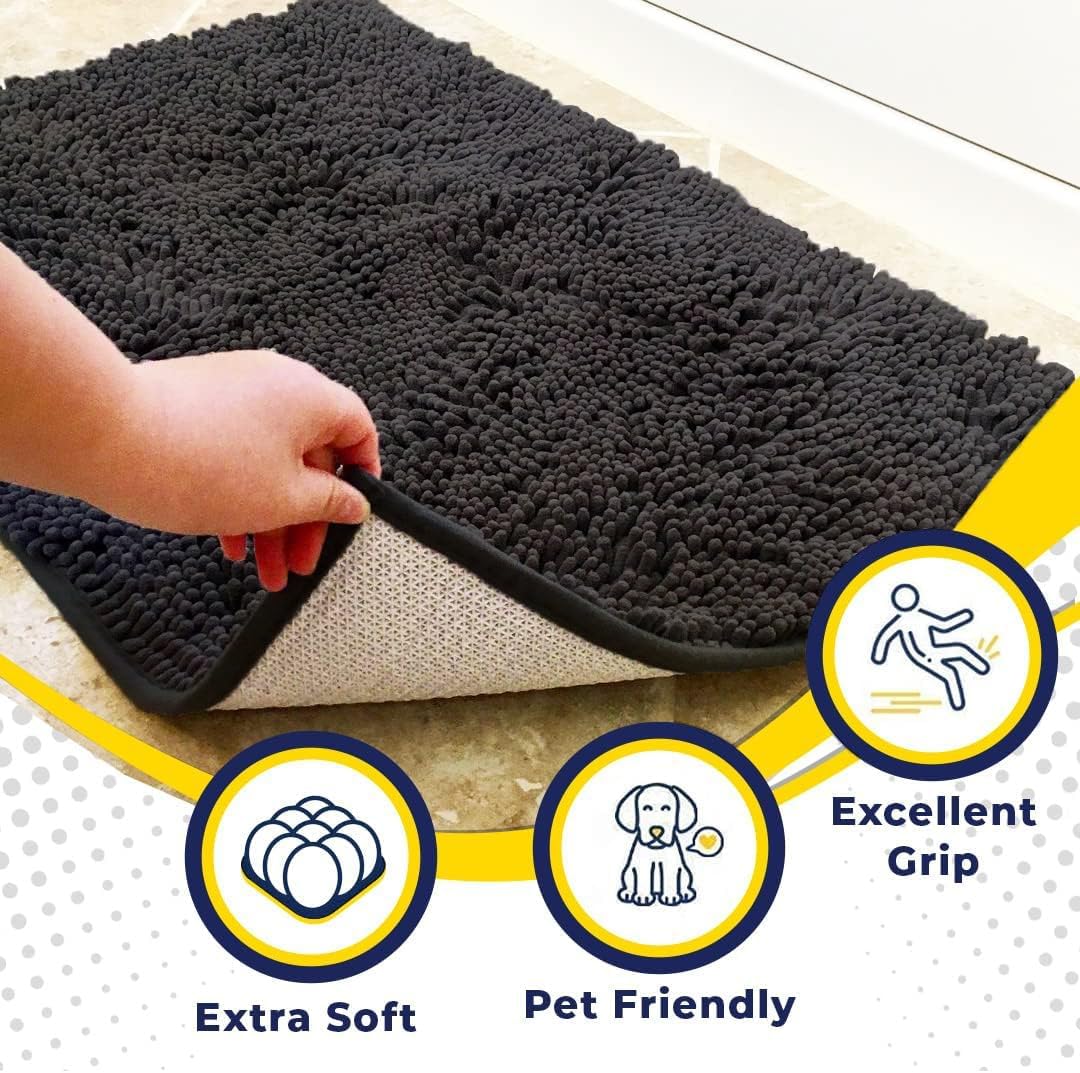 Muddy Mat® Original Dog Door Mat for Muddy Paws, Super Absorbent Microfiber, Non-Slip Washable Pet Rug, Quick Dry Chenille Entryway Carpet, Machine Washable Indoor Outdoor mat, Charcoal 48"x72"