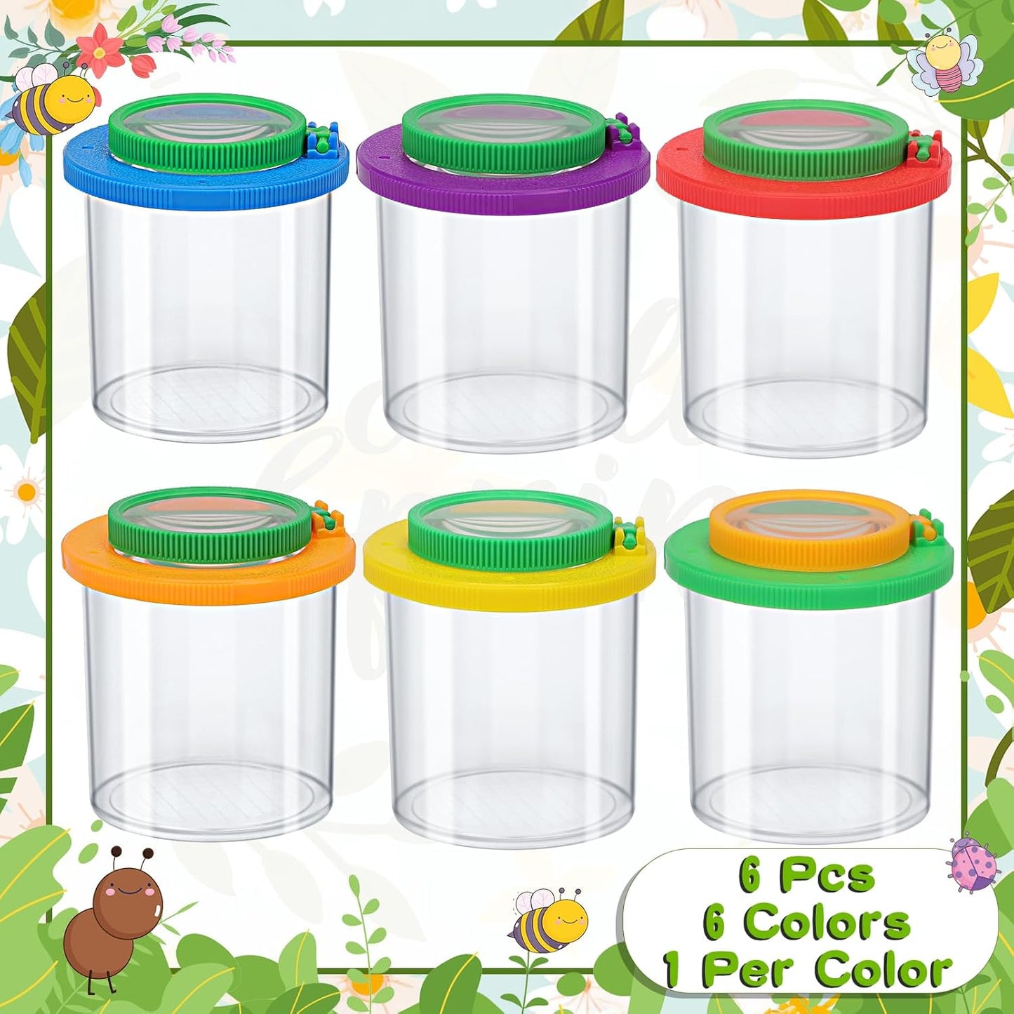 Coopay 6 Pieces Magnifying Insect Box - Bug Viewer, Critter Insect Cage, Container, Bug Catcher Cage, Jar Collecting Kit for Children, Kids Science Nature Exploration Tools