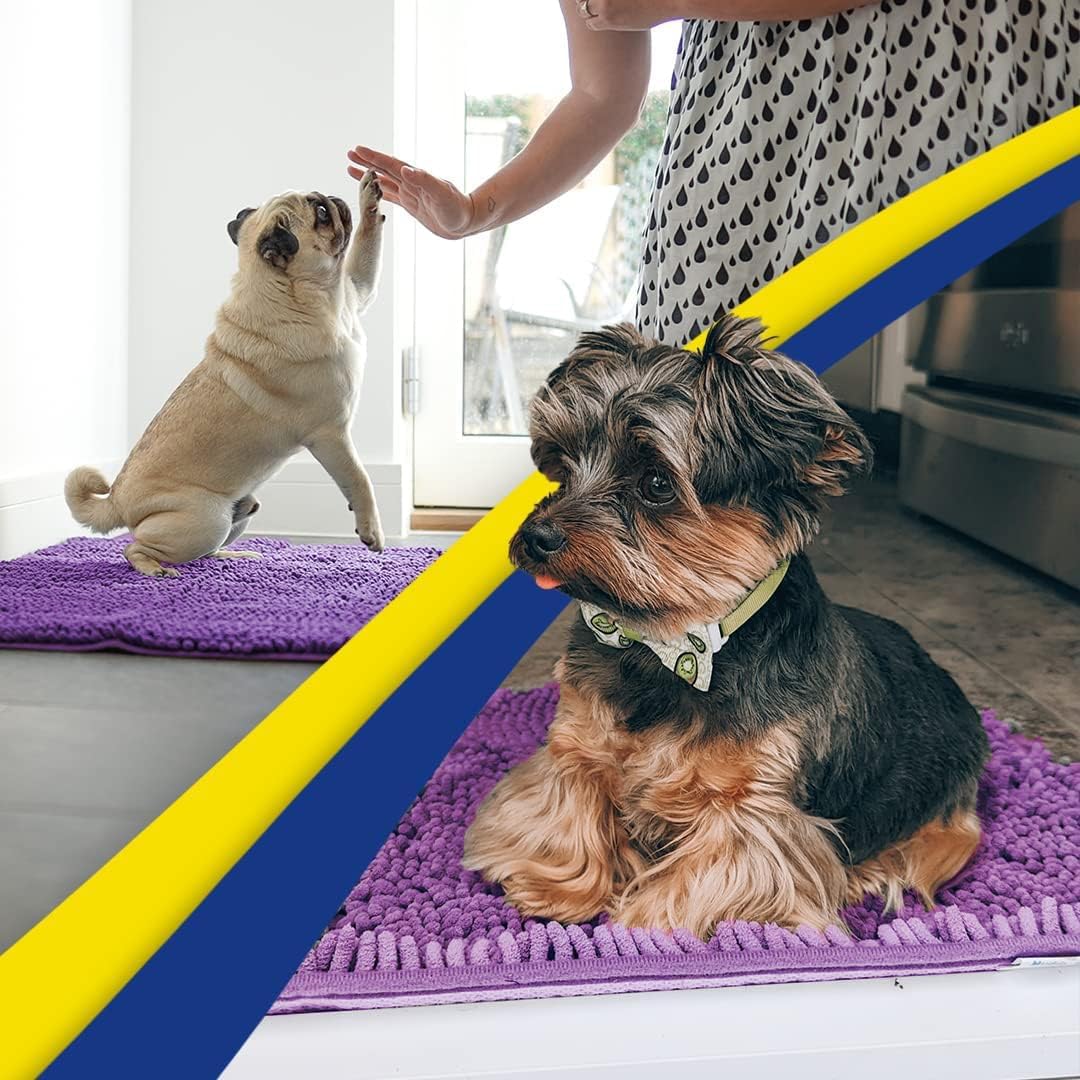 Muddy Mat® AS-SEEN-ON-TV Highly Absorbent Microfiber Door Mat and Pet Rug, Non Slip Thick Washable Area and Bath Mat Soft Chenille for Kitchen Bathroom Bedroom Indoor and Outdoor - Purple 24" x 72"