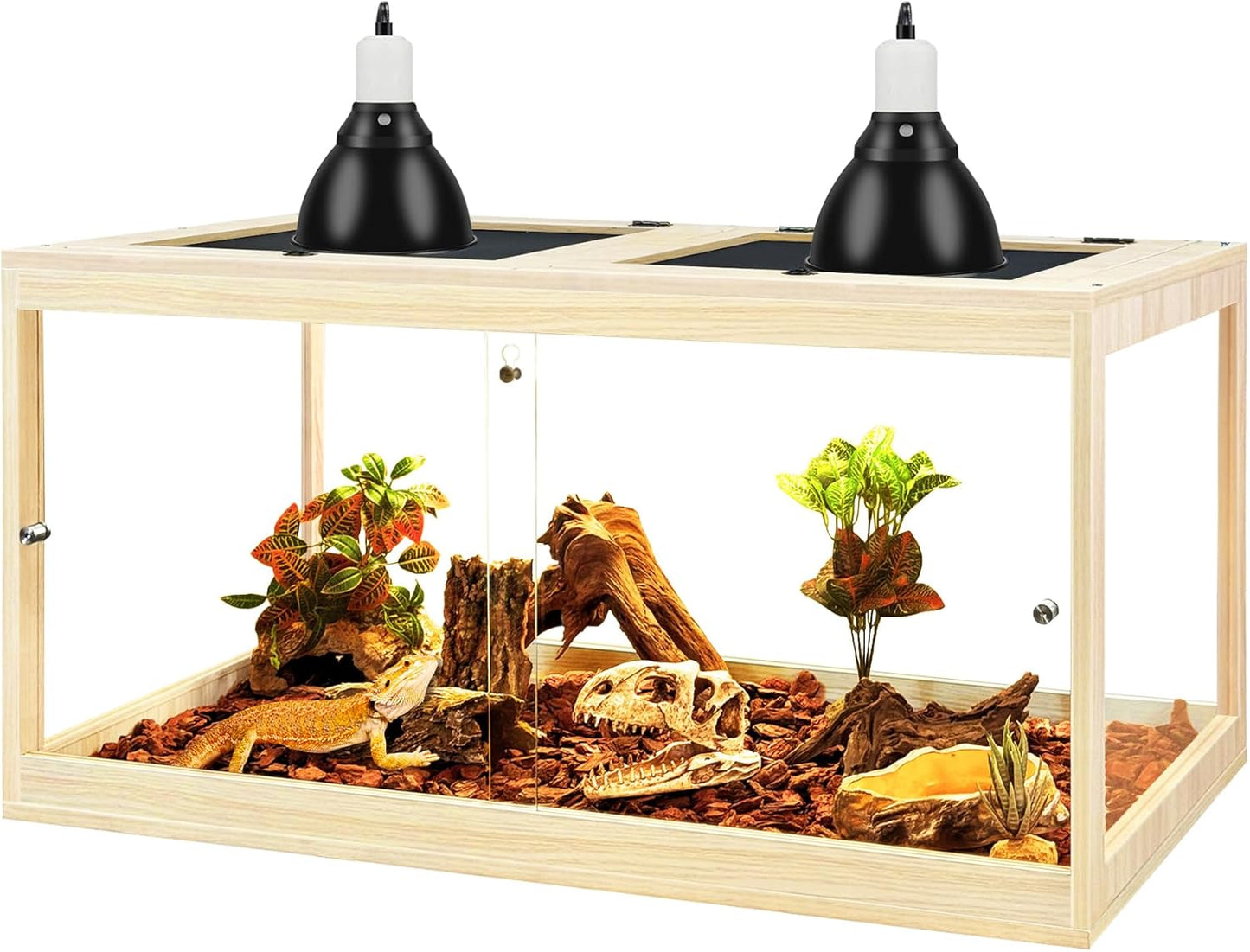 Prolee Tempered Glass Bearded Dragon Tank 63 Gallon, Lizard Tank, Reptile Tank with Metal Mesh Roof Door, Snake Tank with Lock Design, 40" Long, Oak