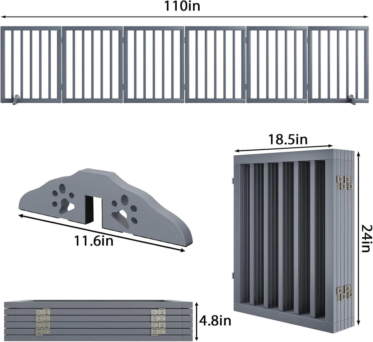 Dog Gate for Stairs 37-110" Wide, Fully Assembled Foldable Dog Gates for Doorways House, Freestanding Pet Gates for Dogs, Doogie Puppy Fence Gate