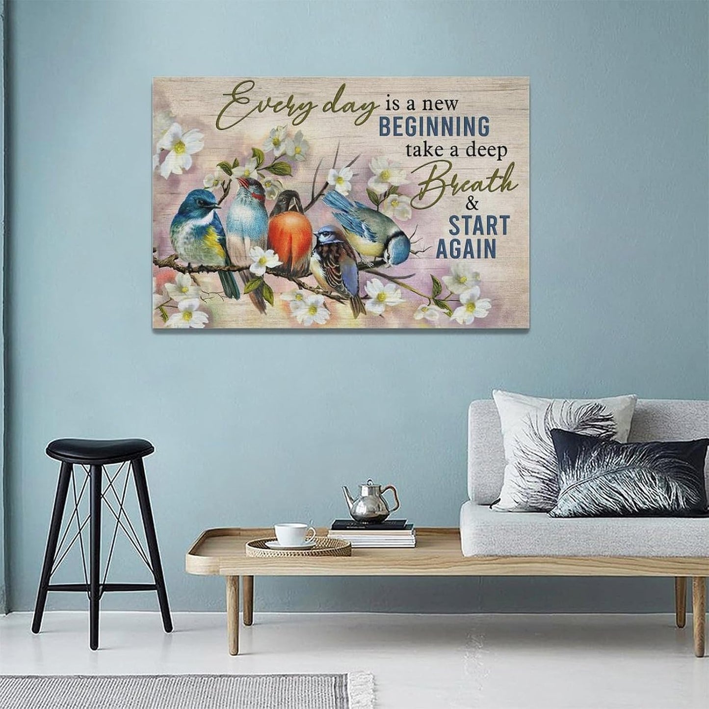 Bird Wall Art Farmhouse Flower Branch Pictures Rustic Country Birds Wall Decor Floral Canvas Print Painting Artwork for Bathroom Living Room Bedroom 16"x24"