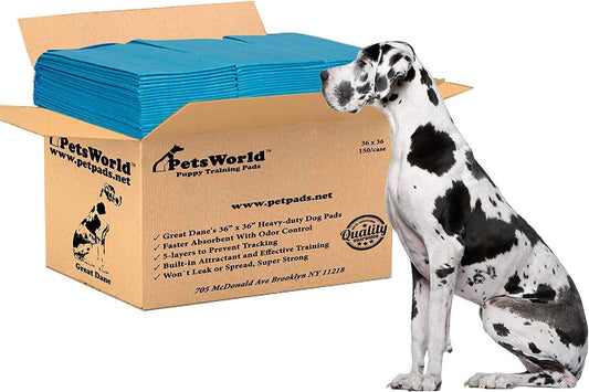 PETSWORLD Giant Dog Potty Pads, Odor-Eliminating, 36" x 36", Ultra Absorbent 5-Layer Leak-Proof Training Pads for Dogs & Cats (36x36, 150 Count)