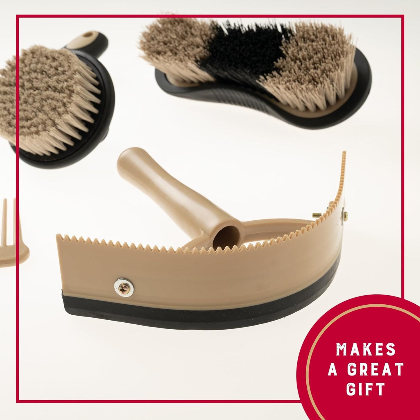 Weaver Equine 6-Piece Horse Grooming Kit, Ergonomic Gentle Horse Care Kit, Equestrian Supplies for Bathing Support, Detangling, and More, Black/Tan