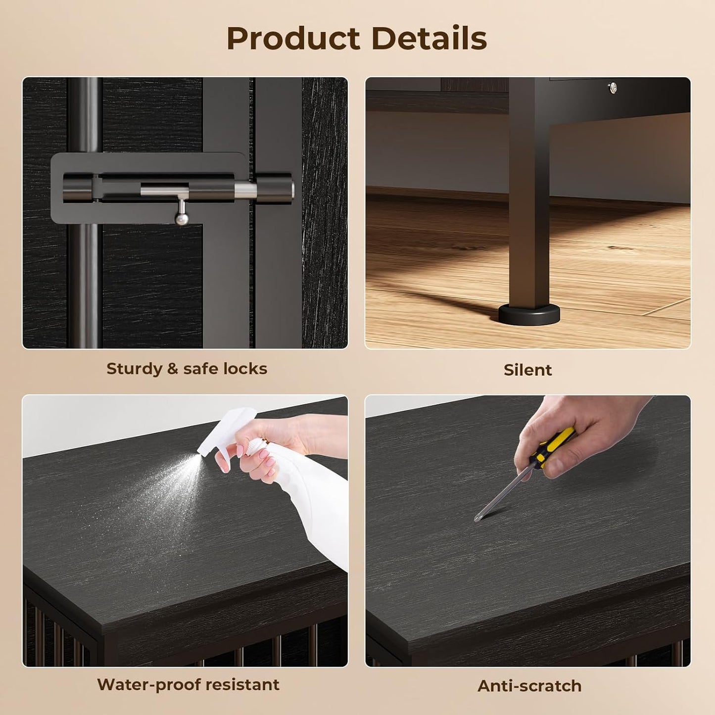 78 Inch Dog Cage Furniture for 2 Large/Medium Dogs with Removable Divider, Extra Large Double Doors Dog Kennel, XXL Thick Wooden Dog cage Furniture, Durable and Sturdy, Dark Grey