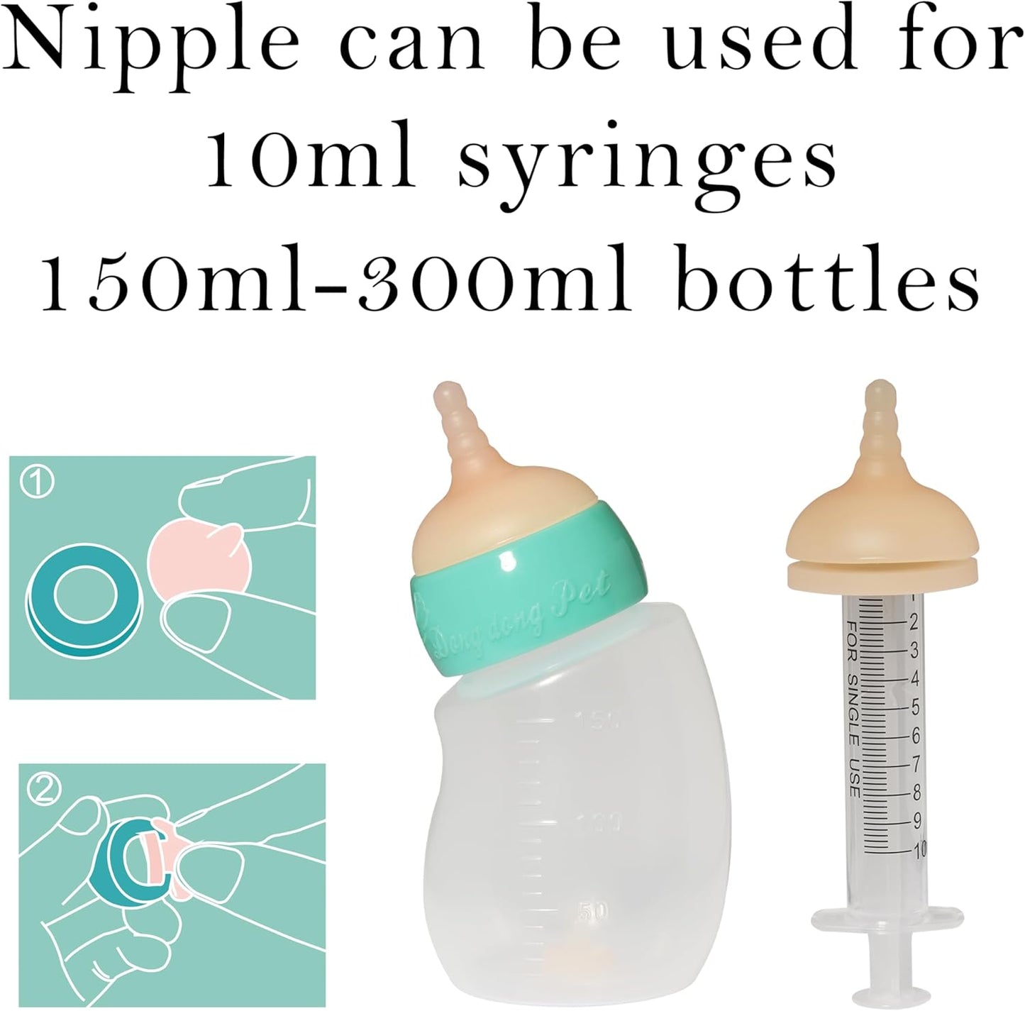 Silicone Feeding Nipple and Syringes for Newborn Kittens, Puppies, Rabbits, Small Animals Dongdong pet (5 Nipple+6 Syringes)