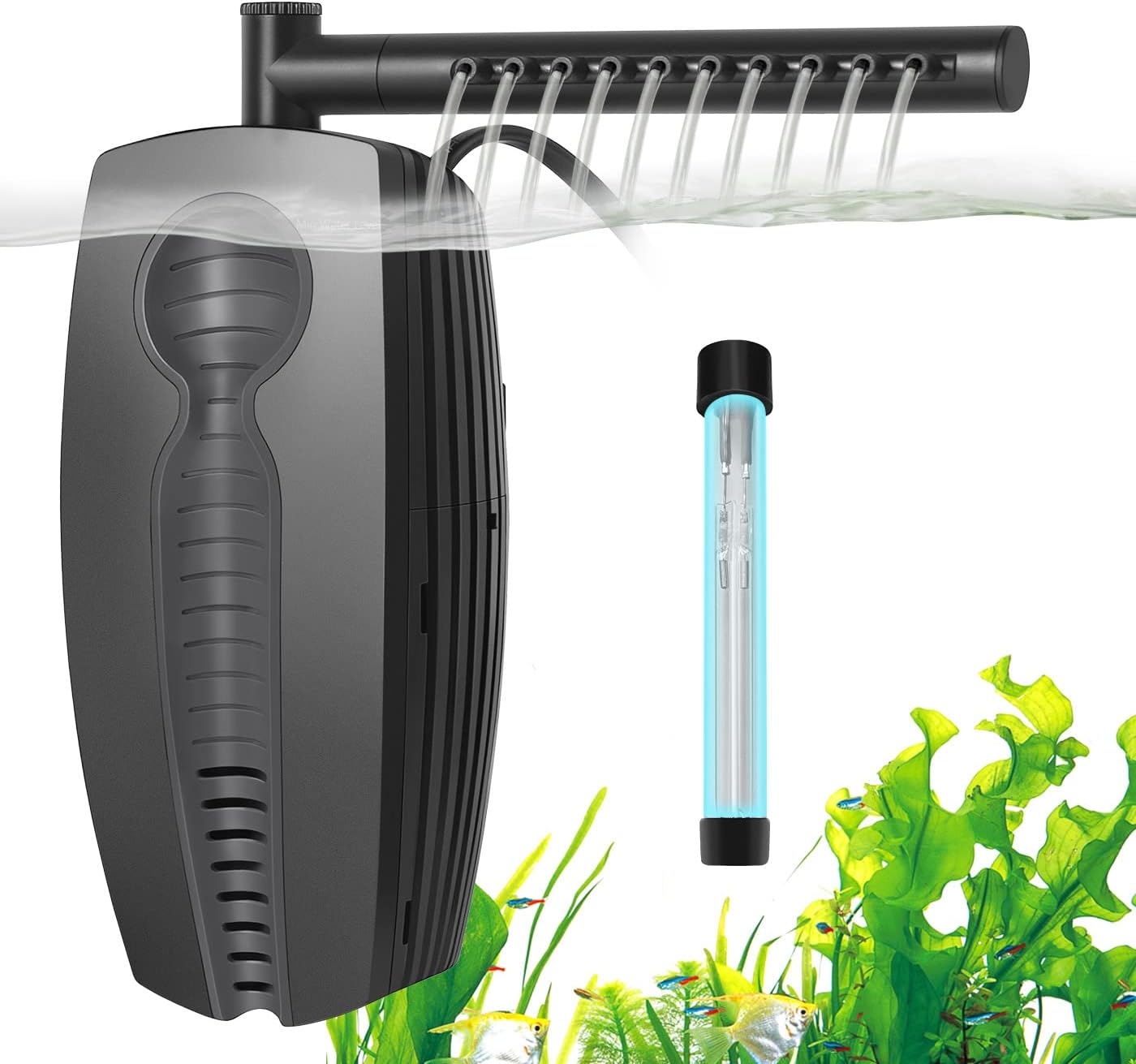 FEDOUR 165GPH Aquarium Filter U-V, 8W Adjustable Fish Tank Filter, U-V Submersible Internal Filter for 10-50 Gallon Tank, with Biochemical Cotton