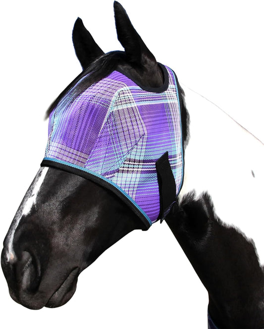 Kensington Fly Mask Web Trim Protects Horses Face and Eyes from Bites and Sun Rays While Allowing Full Visibility Ears and Forelock Able to Come Through The Mask, Large, Lavender Mint