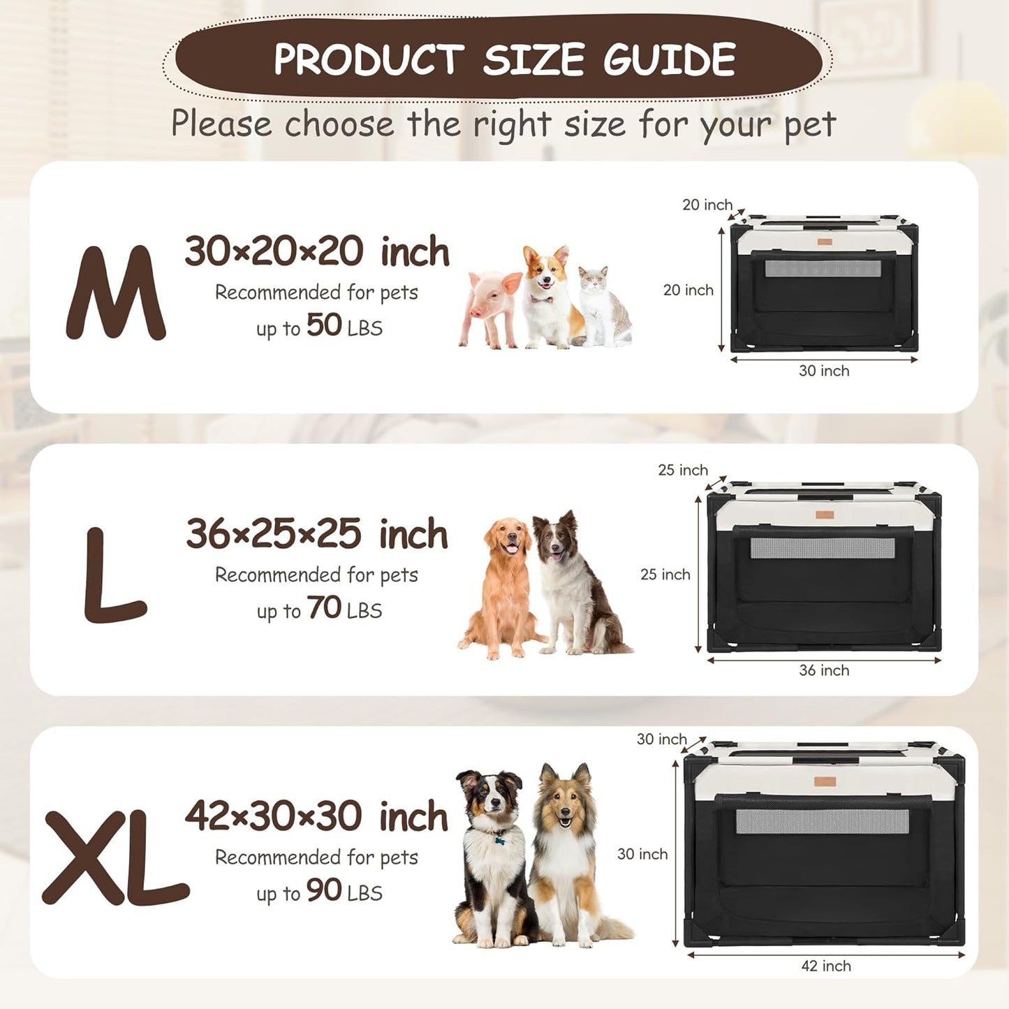 Dog Crate - Soft Pet Kennel for Dogs/Cats, 3-Door Breathable Travel Cage with Mesh Window, Portable Dog Kennel for Indoor & Outdoor, Black-XL