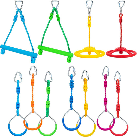 Ninja Obstacle Course Attachments - 7 Course Rings, 2 Monkey Bars, 2 Warrior Wheels, Outdoor Training Set