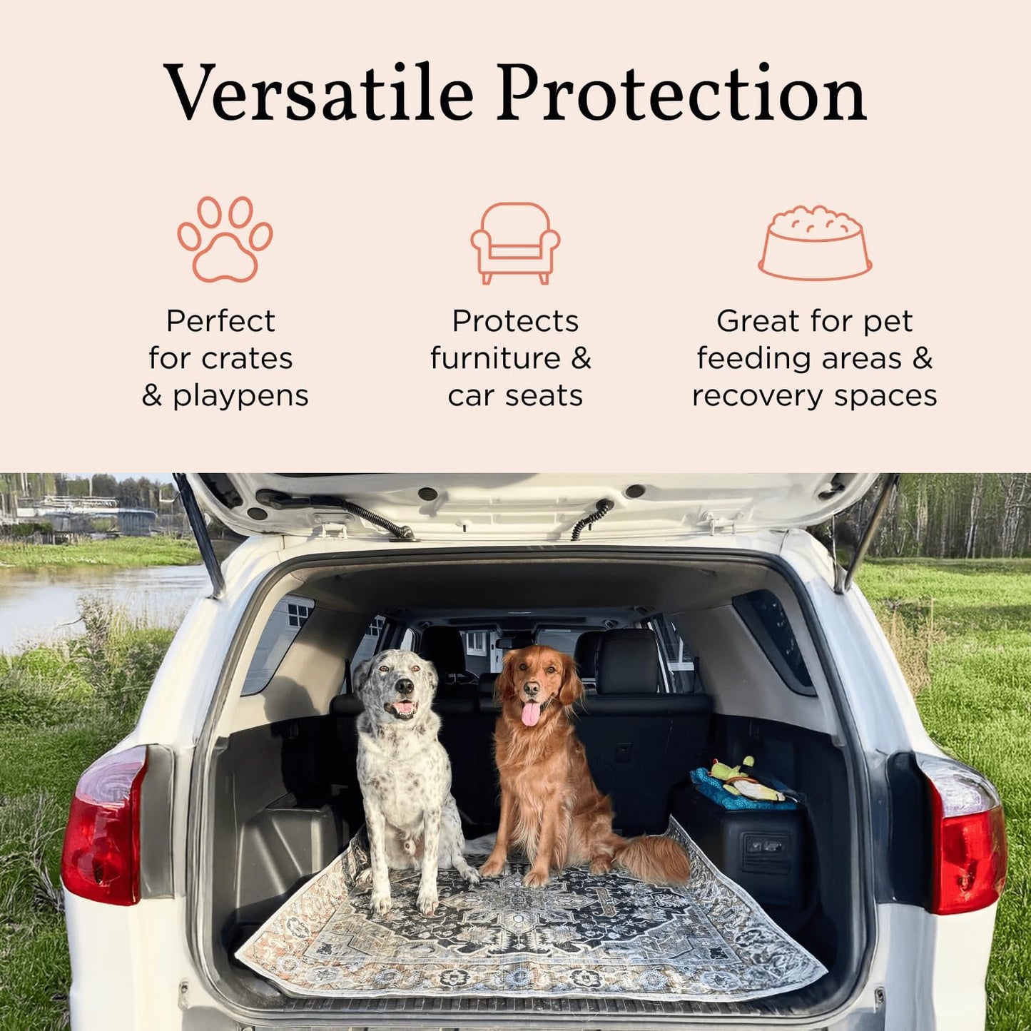 LOVEWAG Washable Dog Pee Pads, 24" x 16", Waterproof, Non-Slip, Super Absorbent, Reusable Machine-Washable, 2-Pack (Peacock Garden)