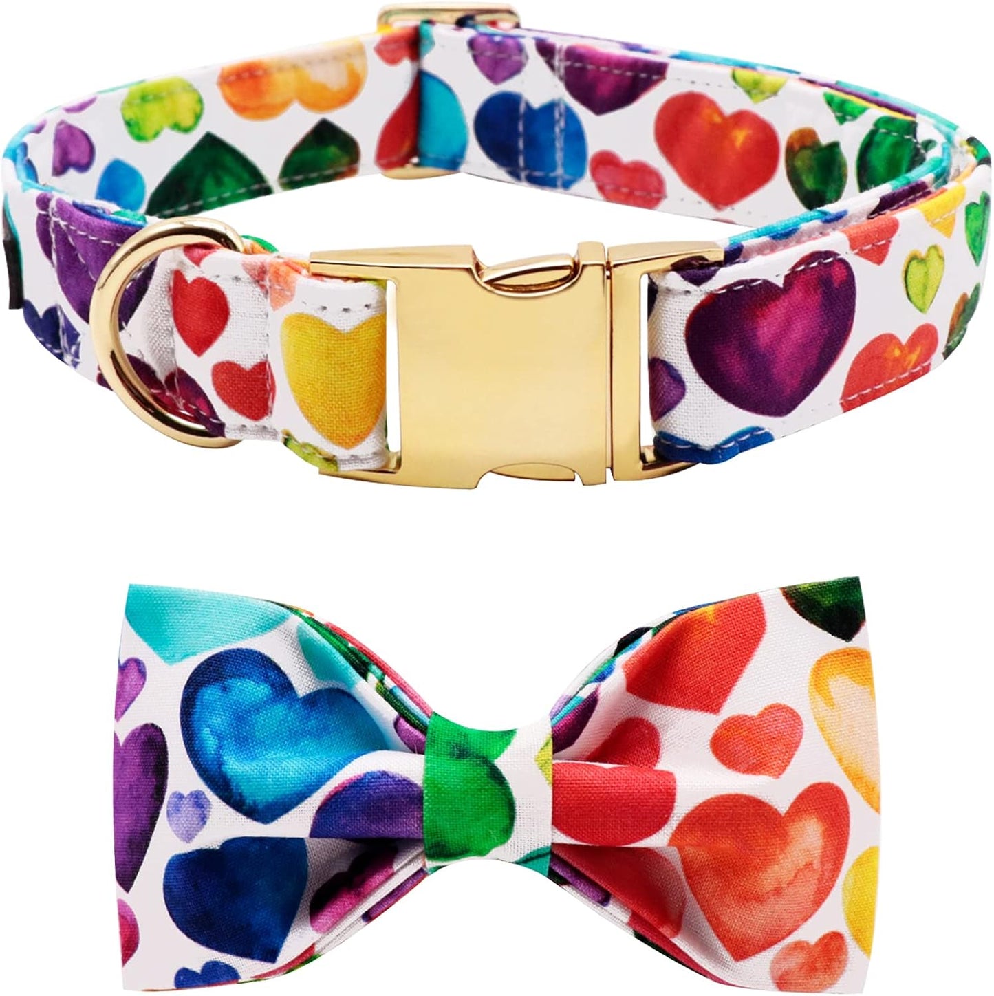 Lionet Paws Valentine's Day Dog Collar with Bowtie, Soft and Comfortable, Adjustable Collar for Medium Dogs, Neck 13.5-22 inches