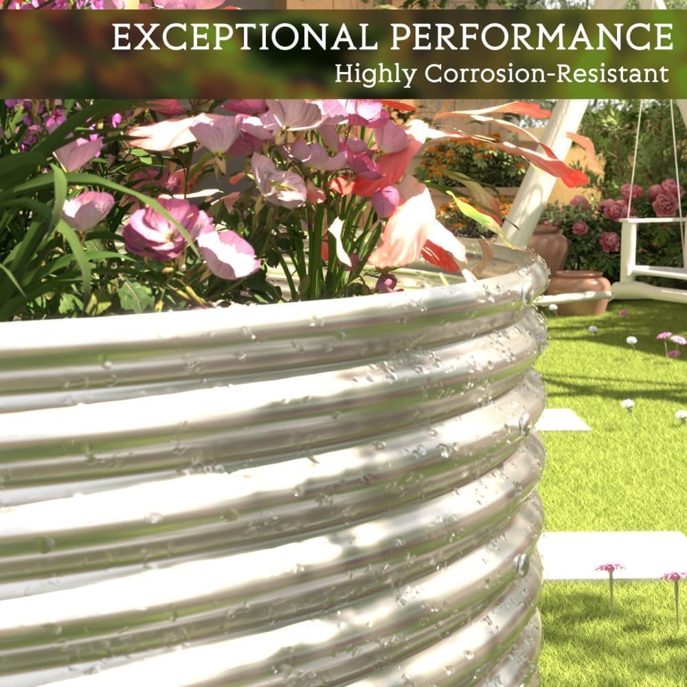 FRIZIONE 2pcs Tall Galvanized Raised Garden Bed Outdoor,Steel Garden Bed for Vegetables,Above Ground Garden Box for Flower,Metal Raised Beds for Gardening