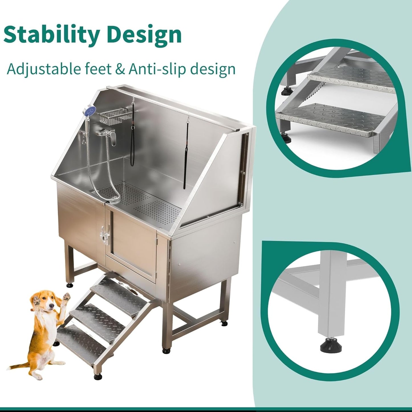 YITAHOME Professional Dog Bathtub 50in, Stainless Steel 304 Pet Grooming Station with Right Door & Floor Grate, Ideal for Large to Small Pets, Indoor & Outdoor Use