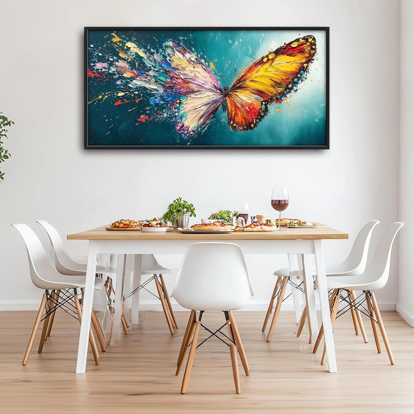 Extra Large Framed Abstract Butterfly Wall Art,Colorful Graffiti Wall Decor,Splashing Wings Pictures for Living Room,Canvas Print Painting Modern Artwork Bedroom Office Bathroom Home Decor 60L x30W