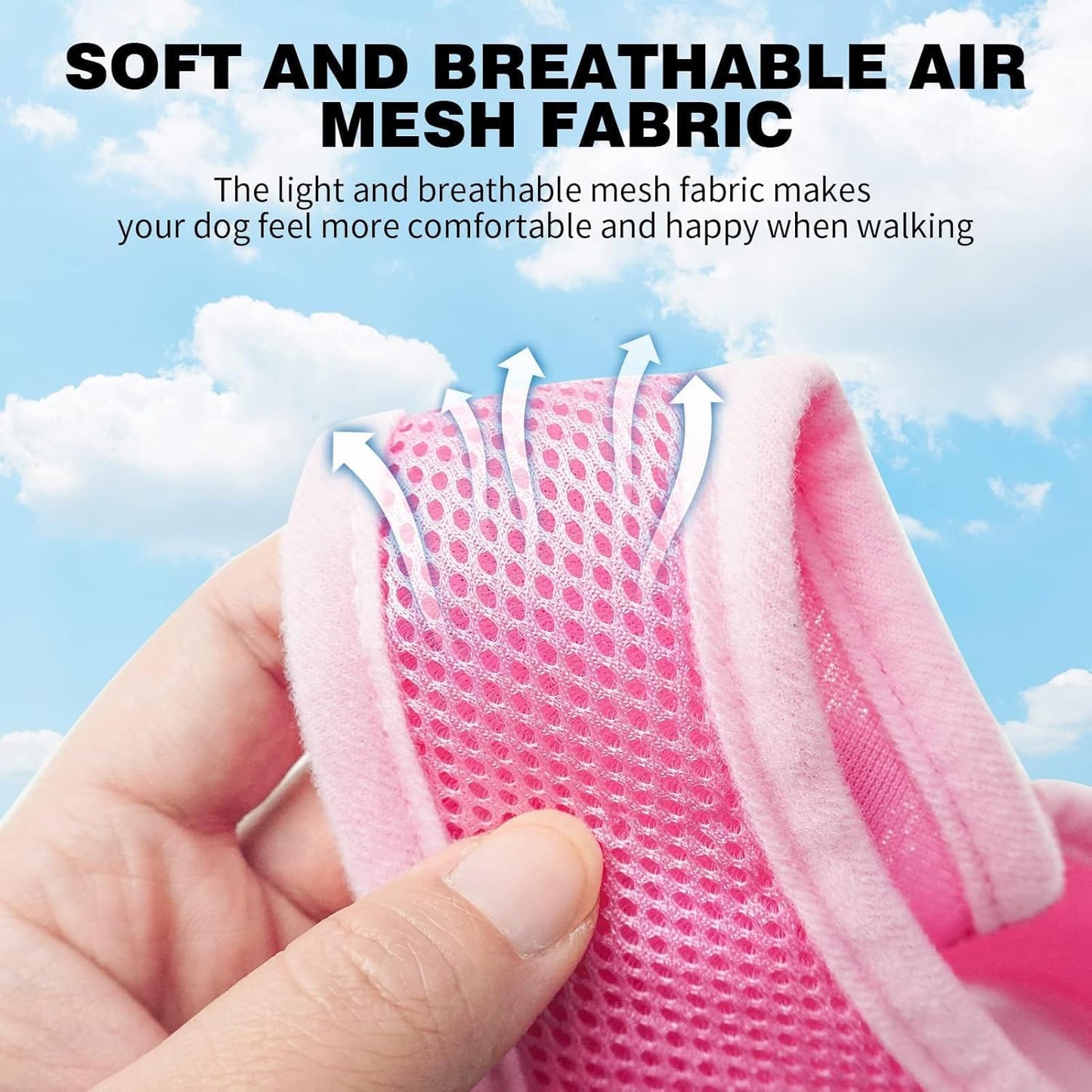 BINGPET No Pull Dog Harness Medium Sized,Breathable Mesh Puppy Cat Harnesses,Pink, M