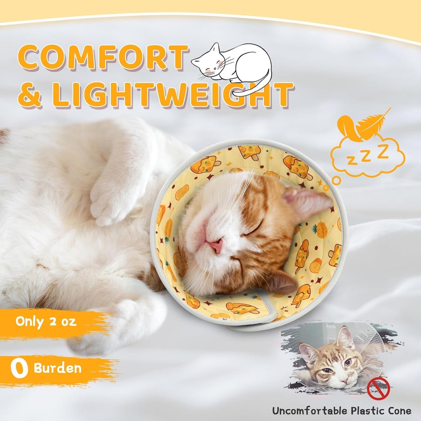 Cat Cone Collar Soft to Stop Licking, Adjustable, Foldable Lightweight Kitten Cones After Surgery Recovery for Cats & Kittens, Cat Cone Alternative (Orange, M)