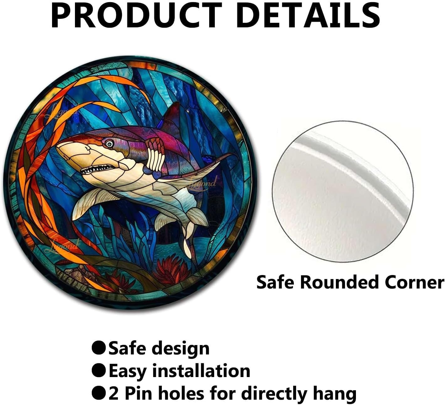 Lygond Metal Sign Tin Sign Circular Stained Glass Shark2 Home Deccor Store Home Decor for Patio 12×12 Inches