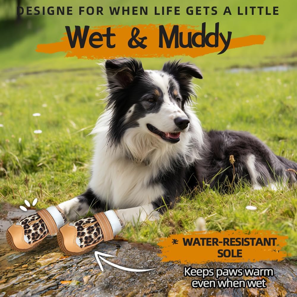 Dog Shoes for Large Dogs, Medium Dog Boots & Paw Protectors for Hardwood Floors, Outdoor Dog Booties for Hot Pavement Winter Snow Hiking, Waterproof Dog Shoes with Reflective Strips Size 6