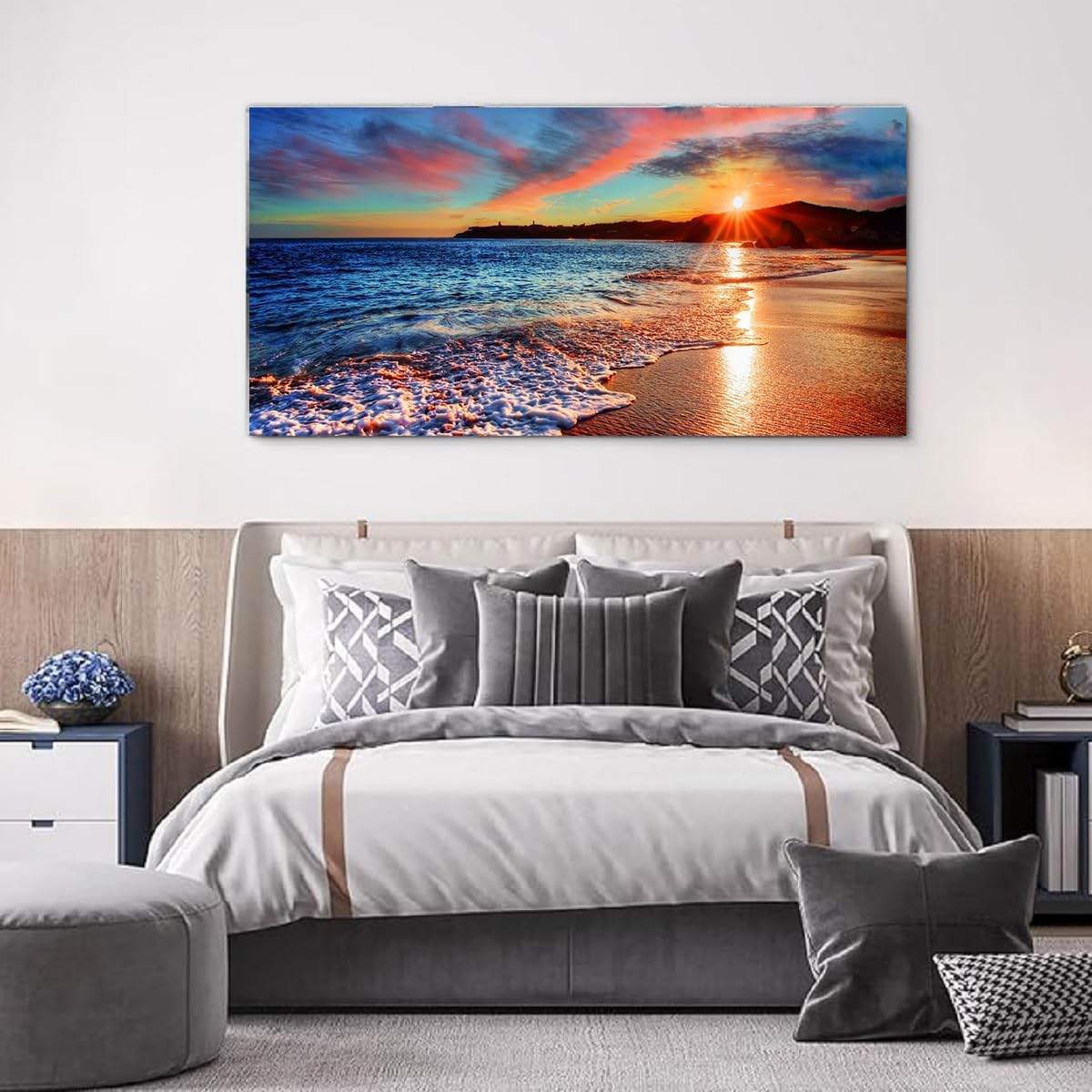 Yxbhhym-Beach Wall Art Pictures Decor for Bedroom Large Ocean Canvas for Wall Art Living Room Sunset Painting Coastal Artwork for Wall Seascape Print Sea Poster Landscape Office Art Home Decorations