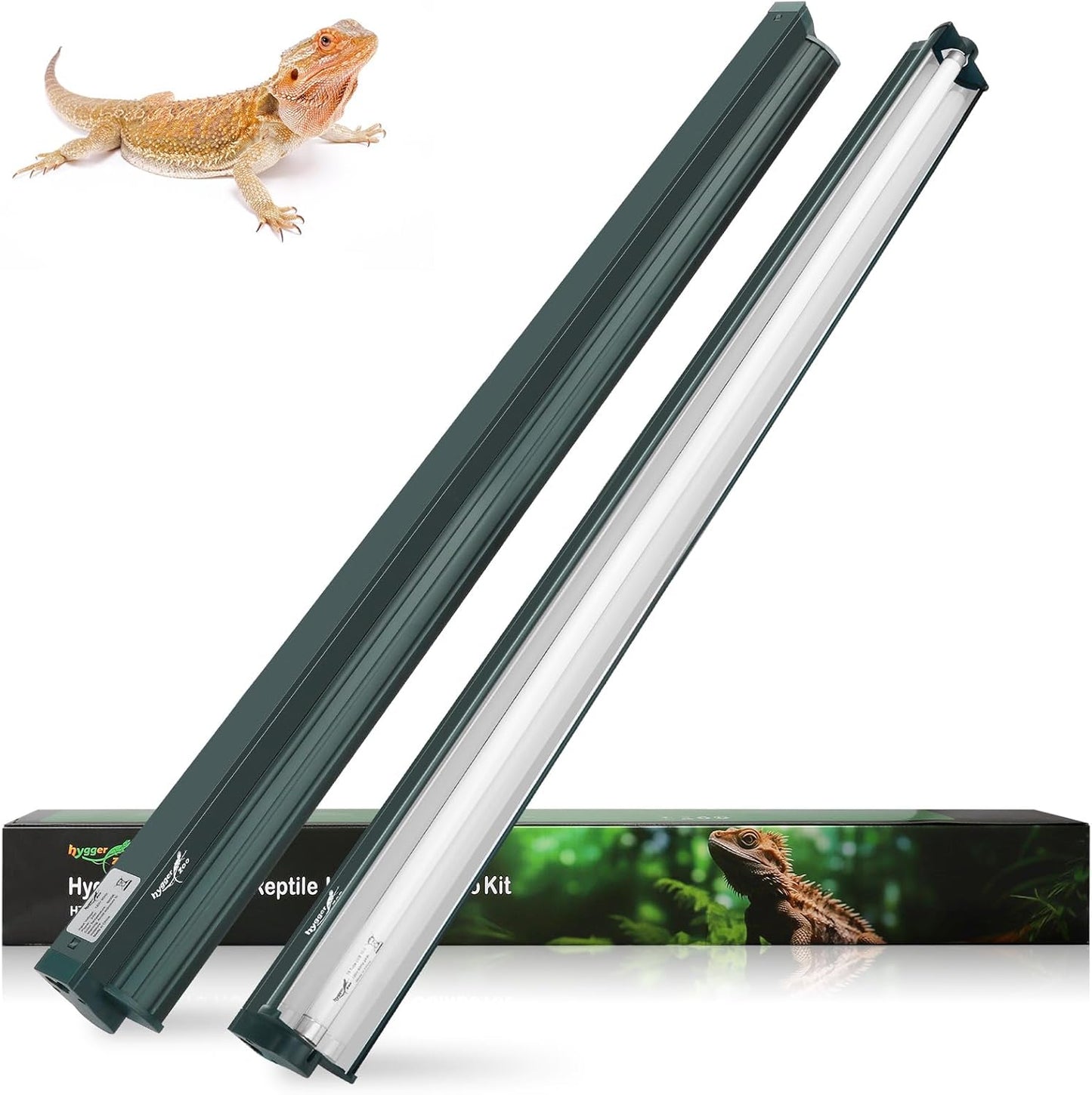 T5 Reptile Light Fixture Green Combo Kit 39W Light Fixture Reptile Terrarium Hood 10.0 UVB Light Bulb Fluorescent Tube Ideal for Tropical and Deserts Such as Bearded Dragon Lizards and Tortoises